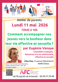 Atelier de parents, Lundi 11 mai, de 13h45 à Chatou